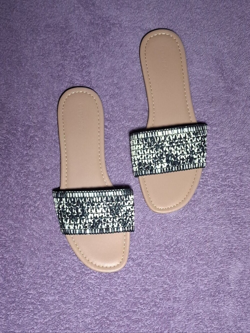 Old Navy Black & Nude Women's Slide Sandals with Woven Strap